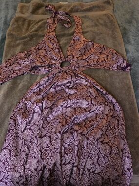 Pernia's pop up shop purple floral cut out Halter dress size small NWT
